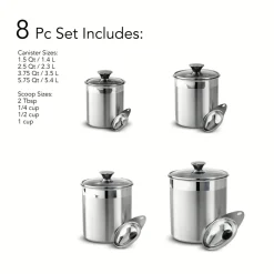 8 Piece Stainless Steel Covered Canister and Scoop Set
