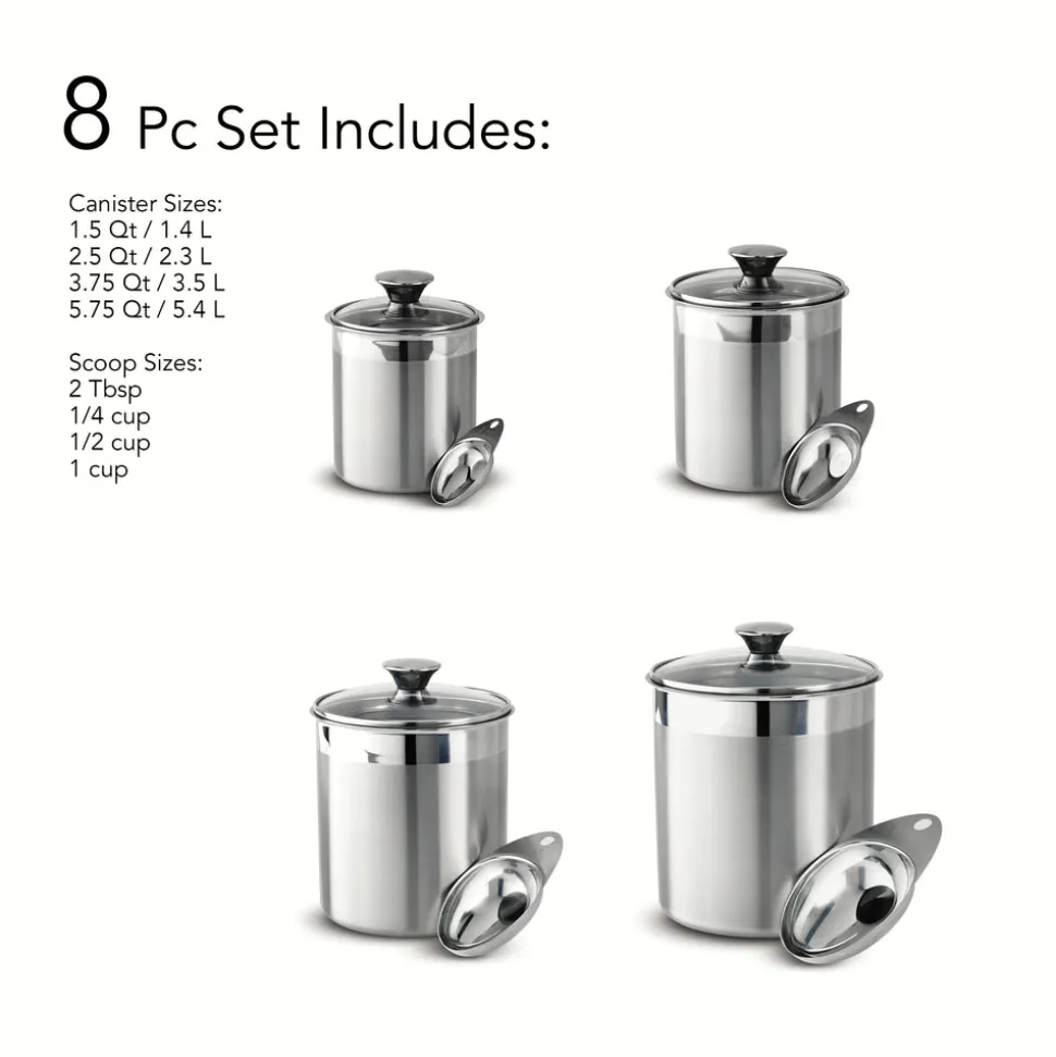 8 Piece Stainless Steel Covered Canister and Scoop Set