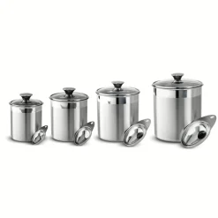 8 Piece Stainless Steel Covered Canister and Scoop Set