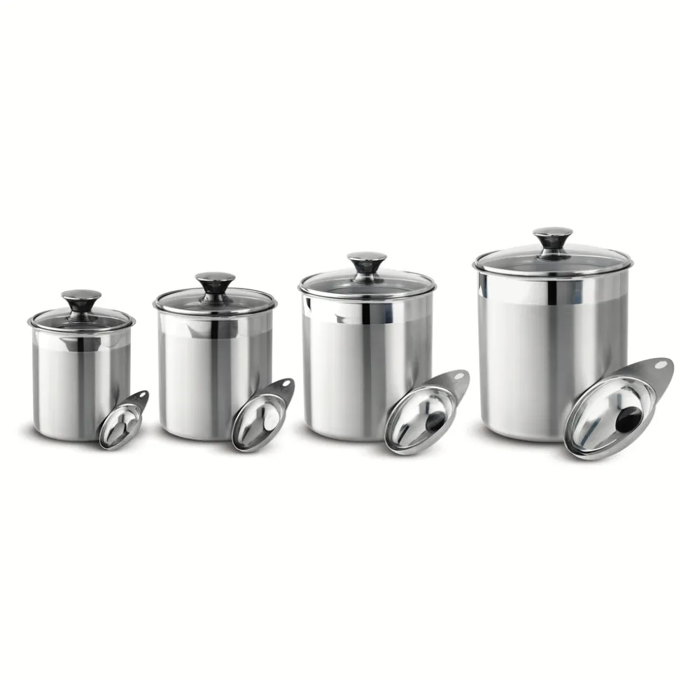 8 Piece Stainless Steel Covered Canister and Scoop Set
