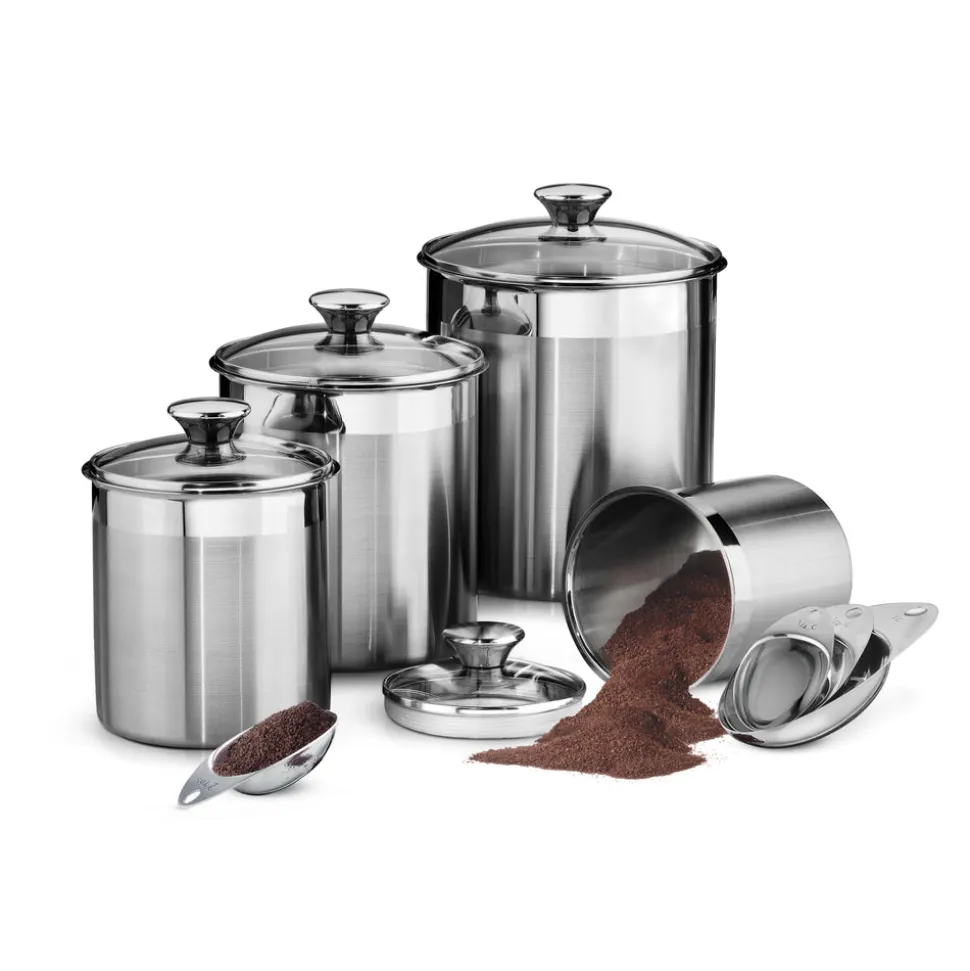 8 Piece Stainless Steel Covered Canister and Scoop Set