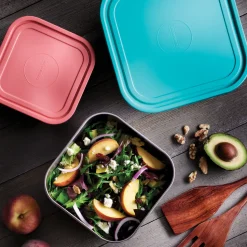 6 Piece Stainless Steel Covered Square Container Set - Multi Color Lids