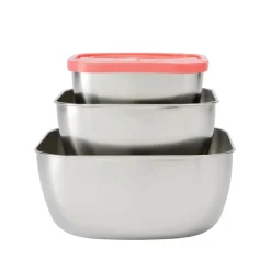 6 Piece Stainless Steel Covered Square Container Set - Multi Color Lids