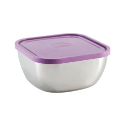6 Piece Stainless Steel Covered Square Container Set - Multi Color Lids