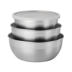6 Piece Stainless Steel Covered Round Container Set - Frosted Lids