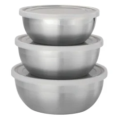 6 Piece Stainless Steel Covered Round Container Set - Frosted Lids