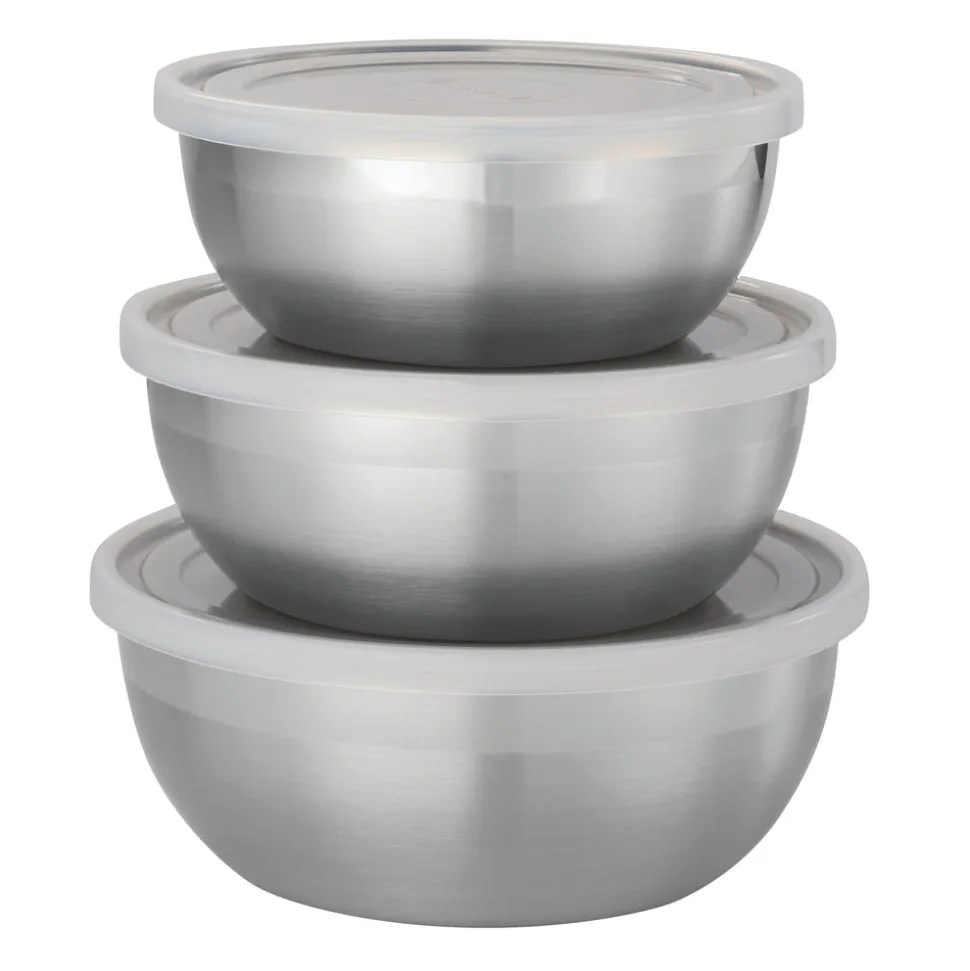 6 Piece Stainless Steel Covered Round Container Set - Frosted Lids