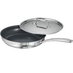 4 Piece Stainless Steel Fry Pan Set with Ceramic Nonstick Interior and Lids
