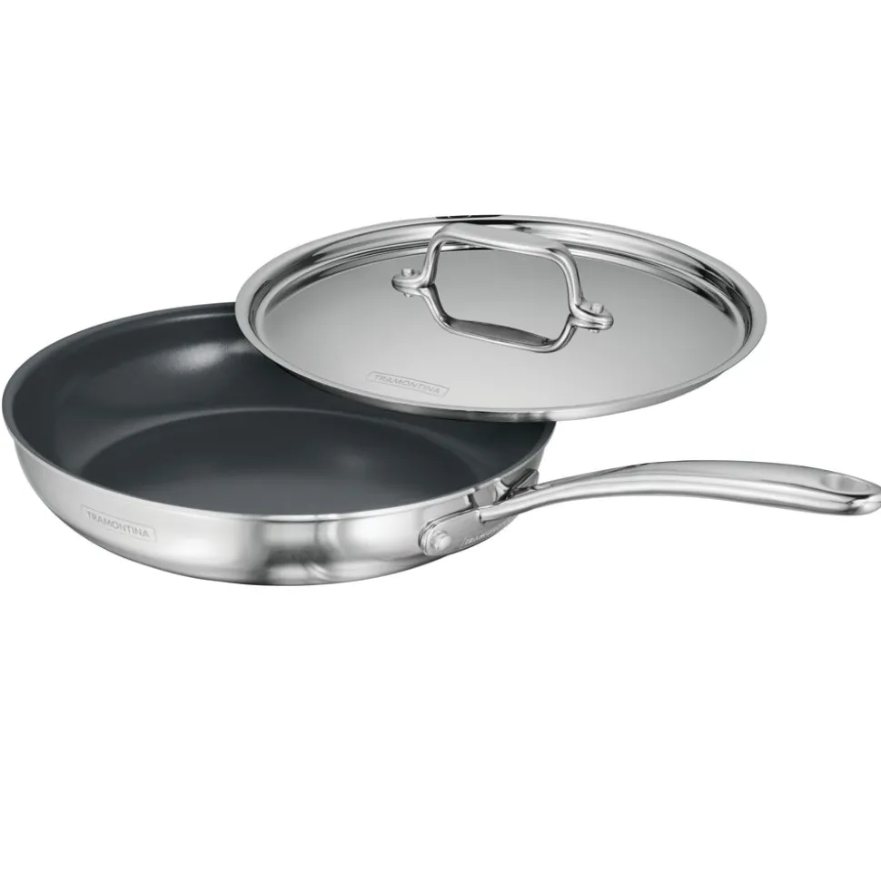 4 Piece Stainless Steel Fry Pan Set with Ceramic Nonstick Interior and Lids