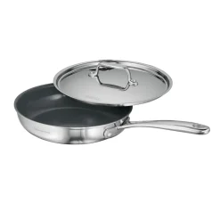 4 Piece Stainless Steel Fry Pan Set with Ceramic Nonstick Interior and Lids