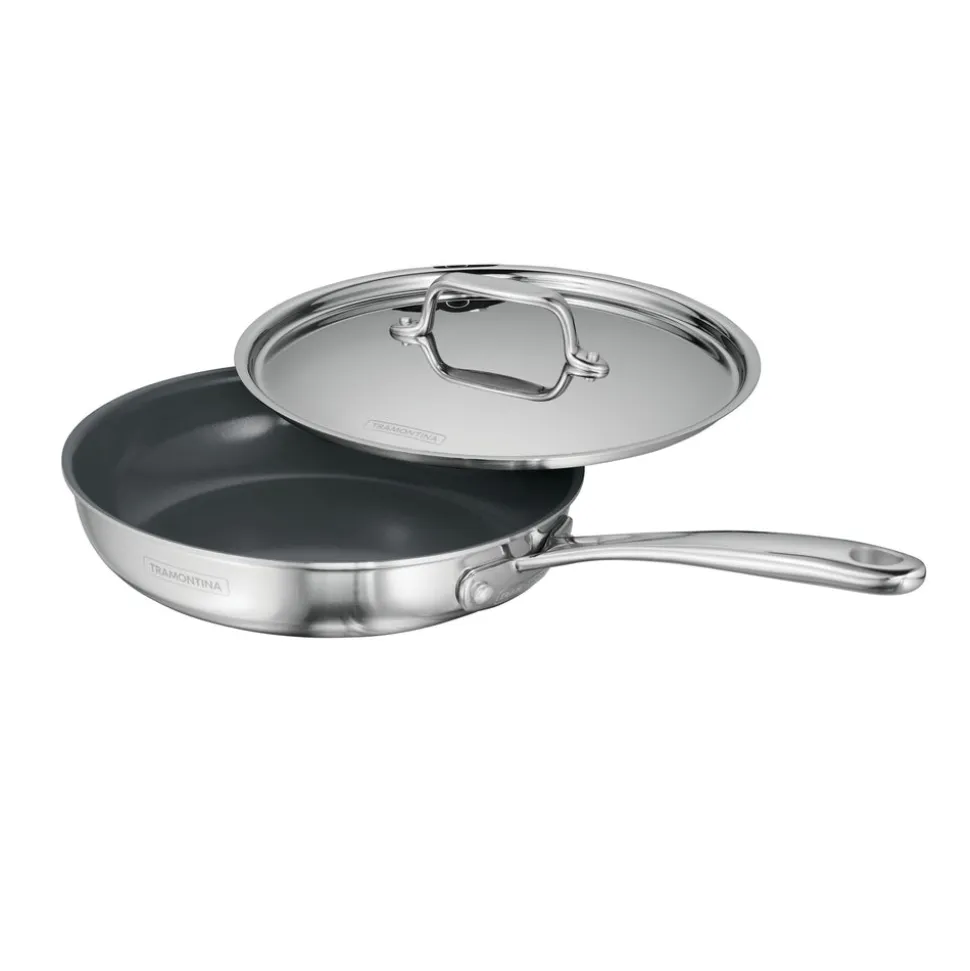 4 Piece Stainless Steel Fry Pan Set with Ceramic Nonstick Interior and Lids