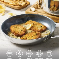 4 Piece Stainless Steel Fry Pan Set with Ceramic Nonstick Interior and Lids