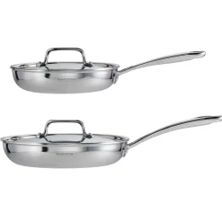 4 Piece Stainless Steel Fry Pan Set with Ceramic Nonstick Interior and Lids