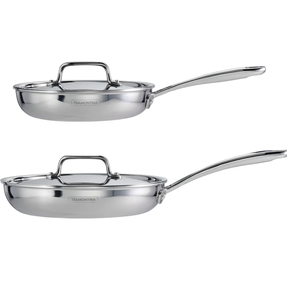 4 Piece Stainless Steel Fry Pan Set with Ceramic Nonstick Interior and Lids
