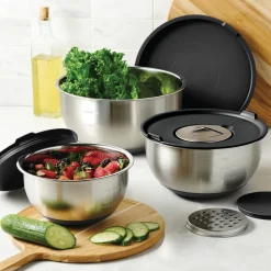 8-Piece Stainless Steel Mixing Bowl & Grater Set with Lids