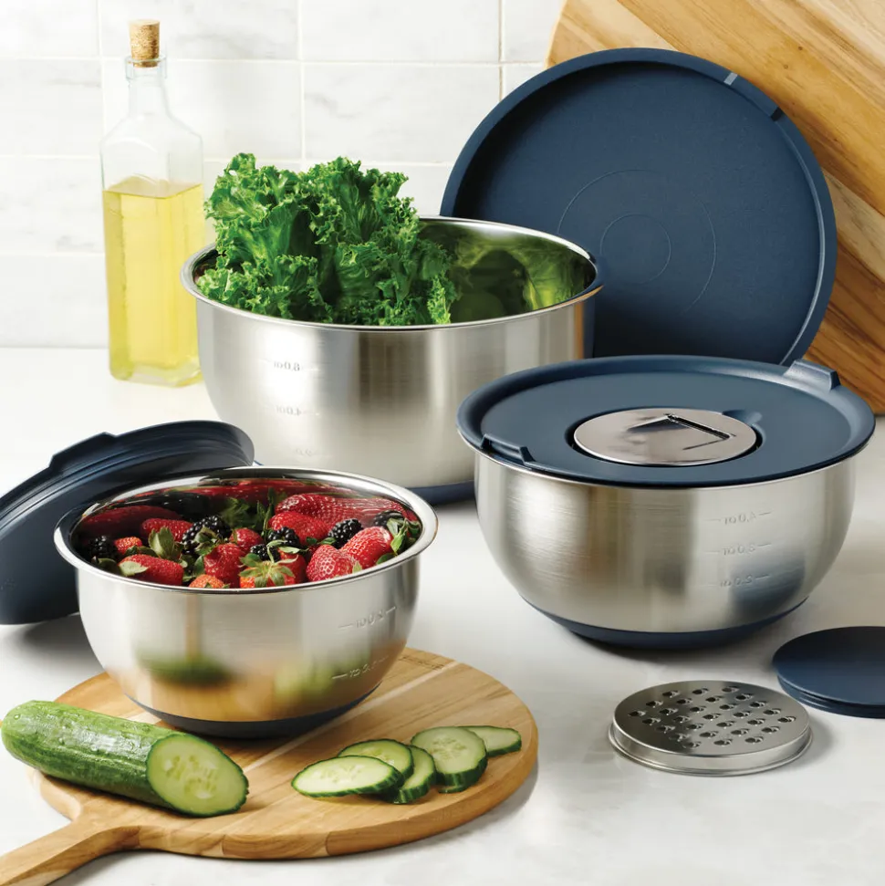 8-Piece Stainless Steel Mixing Bowl & Grater Set with Lids