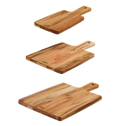 3 Piece Teak Wood Kitchen Board Set with Handles