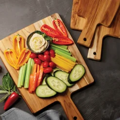 3 Piece Teak Wood Kitchen Board Set with Handles