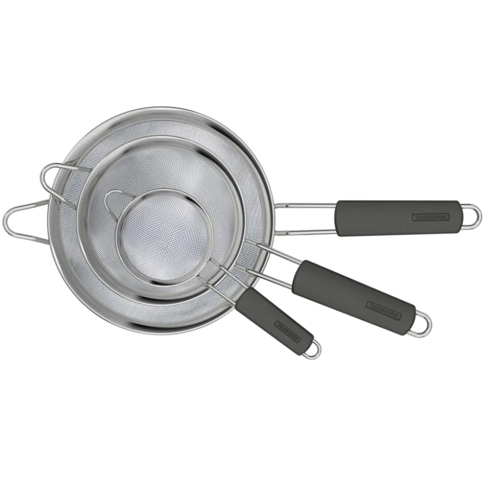 3 Pk Stainless Steel Mesh Strainers with Silicone Grip