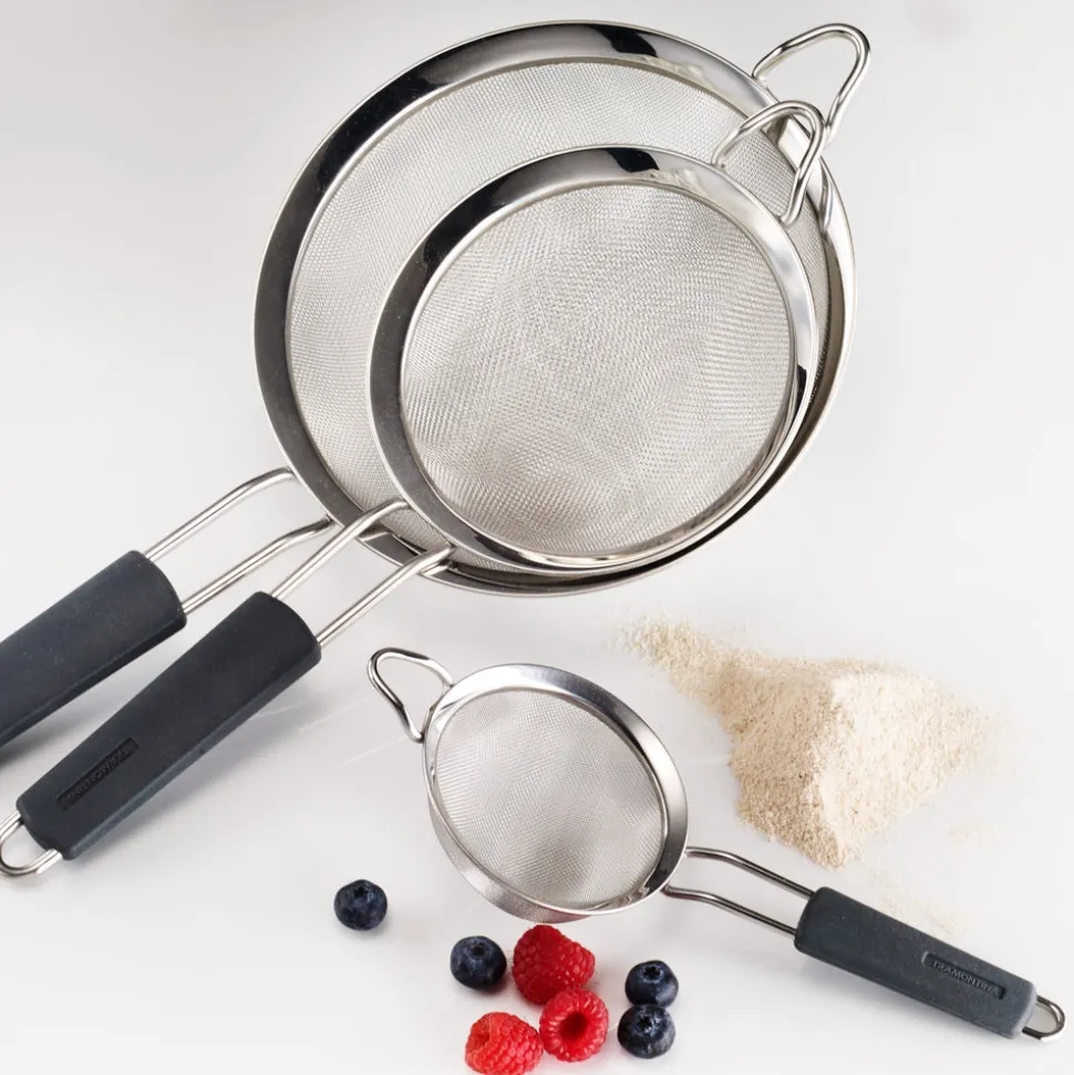 3 Pk Stainless Steel Mesh Strainers with Silicone Grip