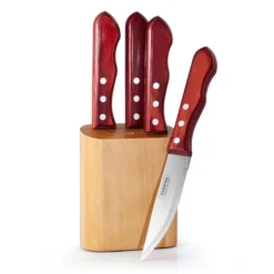 Porterhouse 5 Piece Steak Knife Set - Pointed - w/Hardwood Counter Block