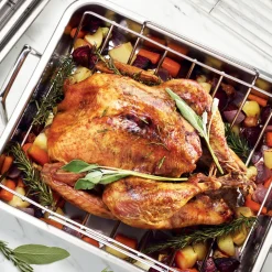 Prima 16.5 in Stainless Steel Deep Roasting Pan - Includes Basting Grill & V-Rack