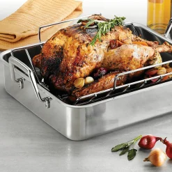 Prima 16.5 in Stainless Steel Deep Roasting Pan - Includes Basting Grill & V-Rack