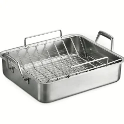 Prima 16.5 in Stainless Steel Deep Roasting Pan - Includes Basting Grill & V-Rack