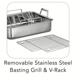 Prima 16.5 in Stainless Steel Deep Roasting Pan - Includes Basting Grill & V-Rack