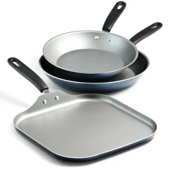 Primaware 3 Piece Nonstick Sauté Pan and Griddle Set, 9.5 and 11 Inch Sauté Pans, and 11 Inch Griddle
