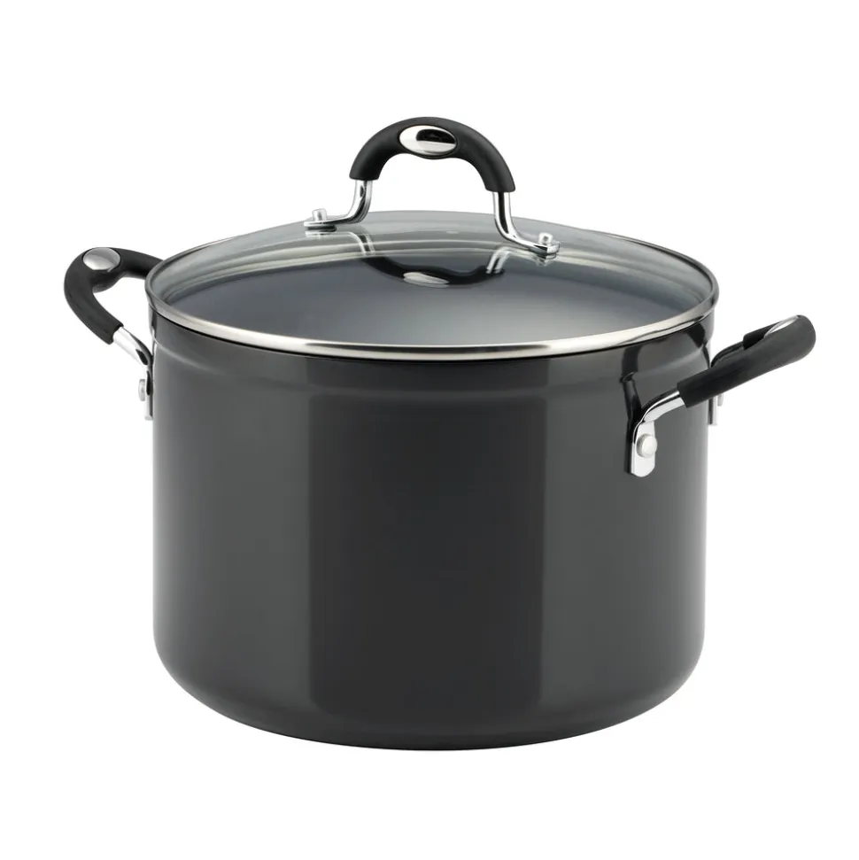 8 Quart Ceramic Nonstick Covered Stock Pot, Charcoal Gray