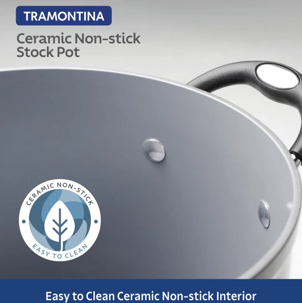 8 Quart Ceramic Nonstick Covered Stock Pot, Charcoal Gray