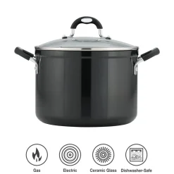 8 Quart Ceramic Nonstick Covered Stock Pot, Charcoal Gray