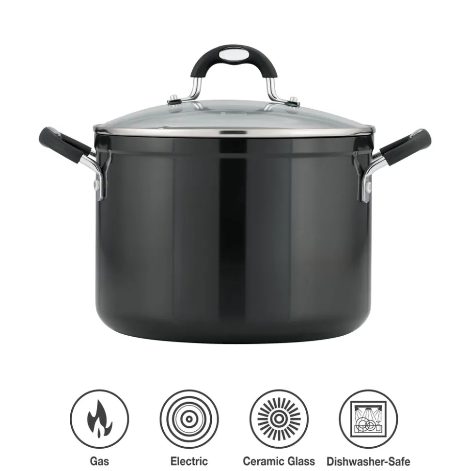 8 Quart Ceramic Nonstick Covered Stock Pot, Charcoal Gray