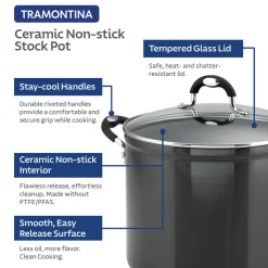 8 Quart Ceramic Nonstick Covered Stock Pot, Charcoal Gray