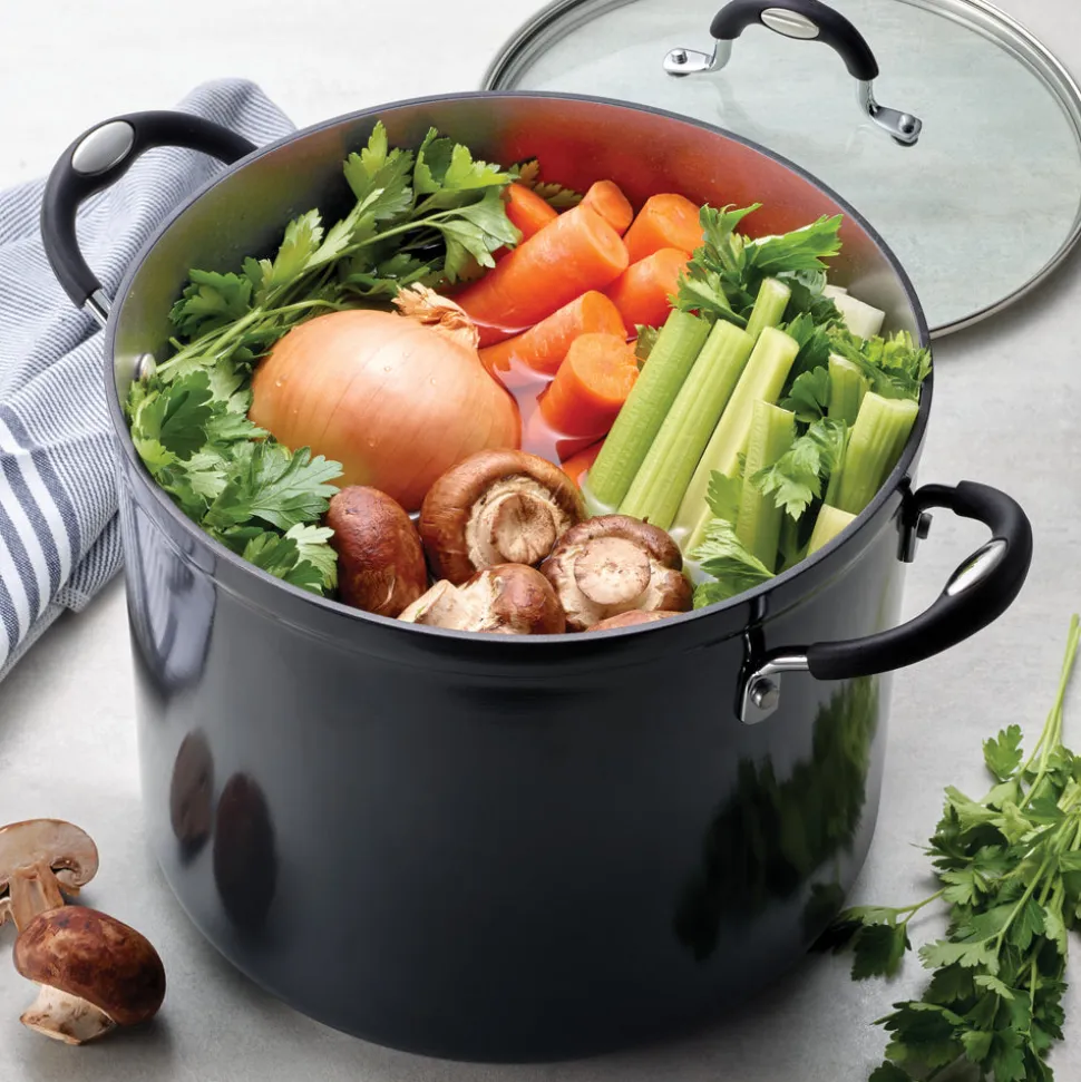 12 Quart Ceramic Nonstick Covered Stock Pot, Charcoal Gray