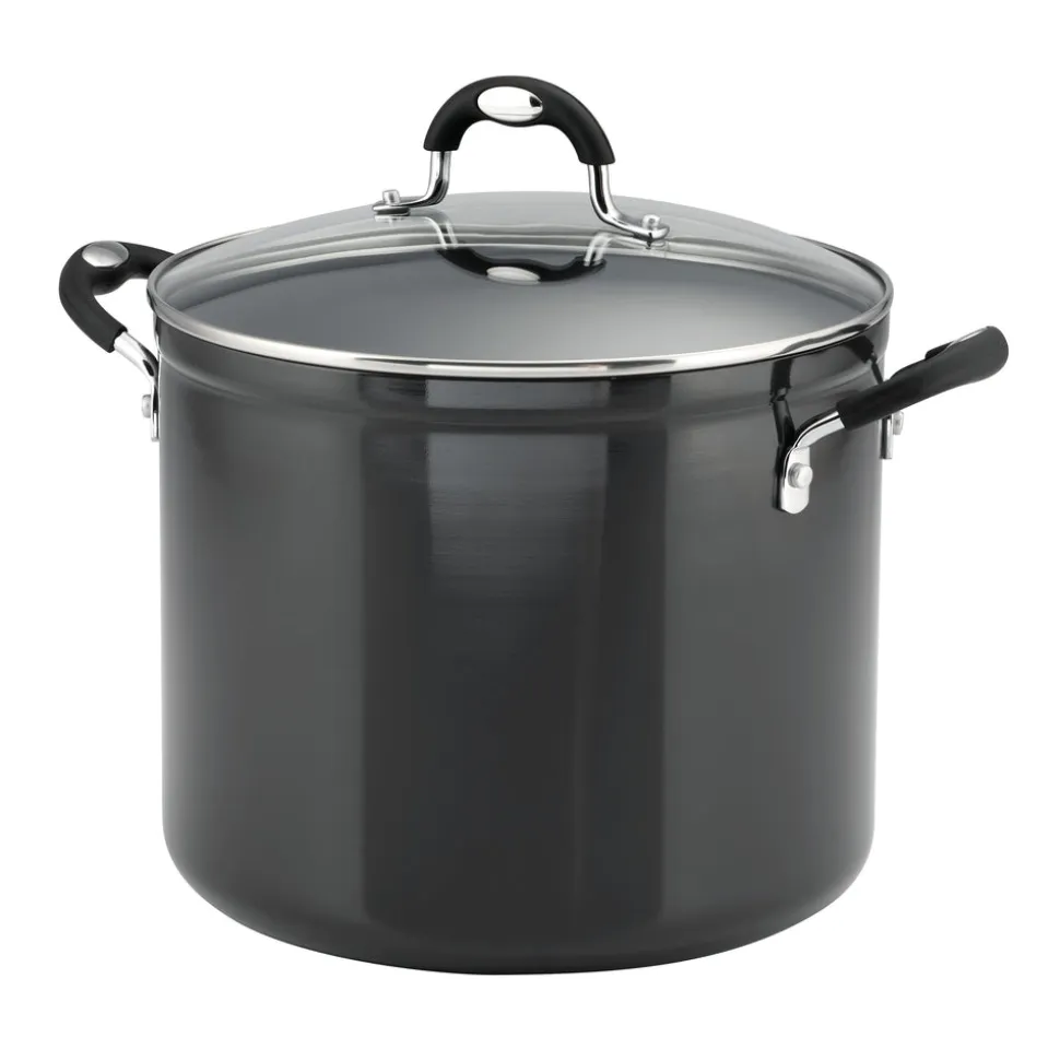 12 Quart Ceramic Nonstick Covered Stock Pot, Charcoal Gray