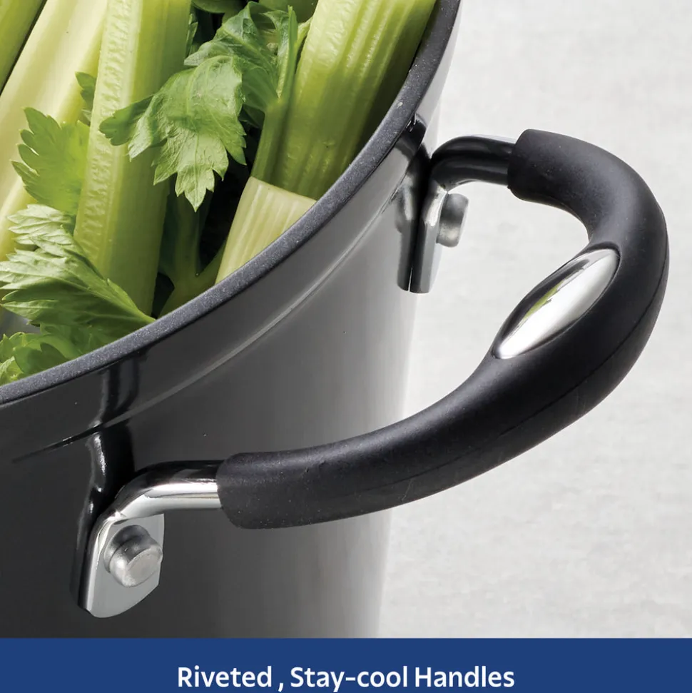 12 Quart Ceramic Nonstick Covered Stock Pot, Charcoal Gray