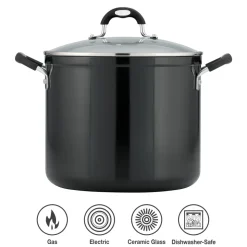 12 Quart Ceramic Nonstick Covered Stock Pot, Charcoal Gray