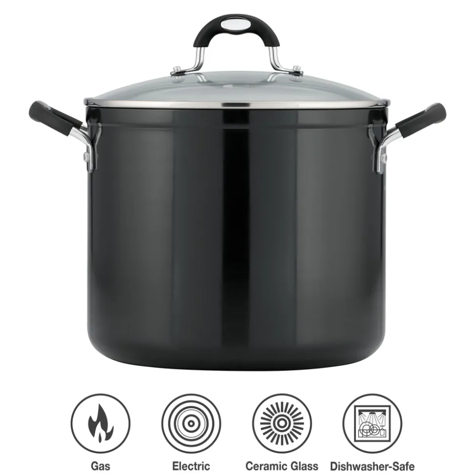 12 Quart Ceramic Nonstick Covered Stock Pot, Charcoal Gray