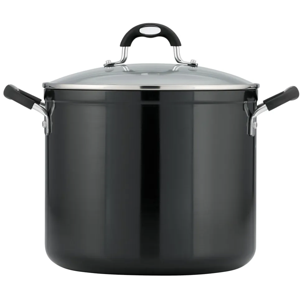 12 Quart Ceramic Nonstick Covered Stock Pot, Charcoal Gray