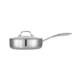 3 Quart Tri-Ply Clad Stainless Steel Covered Deep Saute Pan - Glass Lids