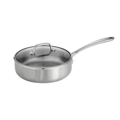 3 Quart Tri-Ply Clad Stainless Steel Covered Deep Saute Pan - Glass Lids