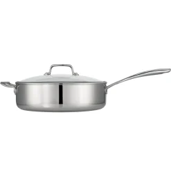 6 Quart Tri-Ply Clad Stainless Steel Covered Deep Saute Pan - Glass Lids