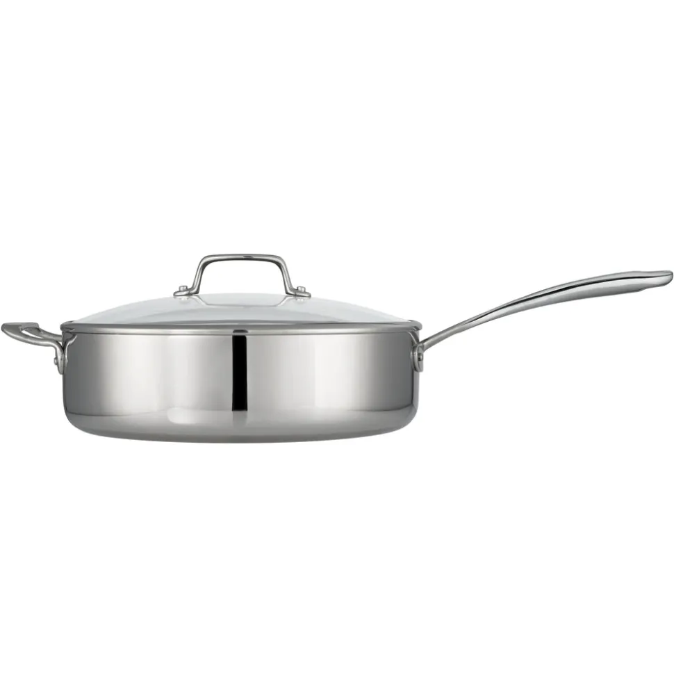 6 Quart Tri-Ply Clad Stainless Steel Covered Deep Saute Pan - Glass Lids