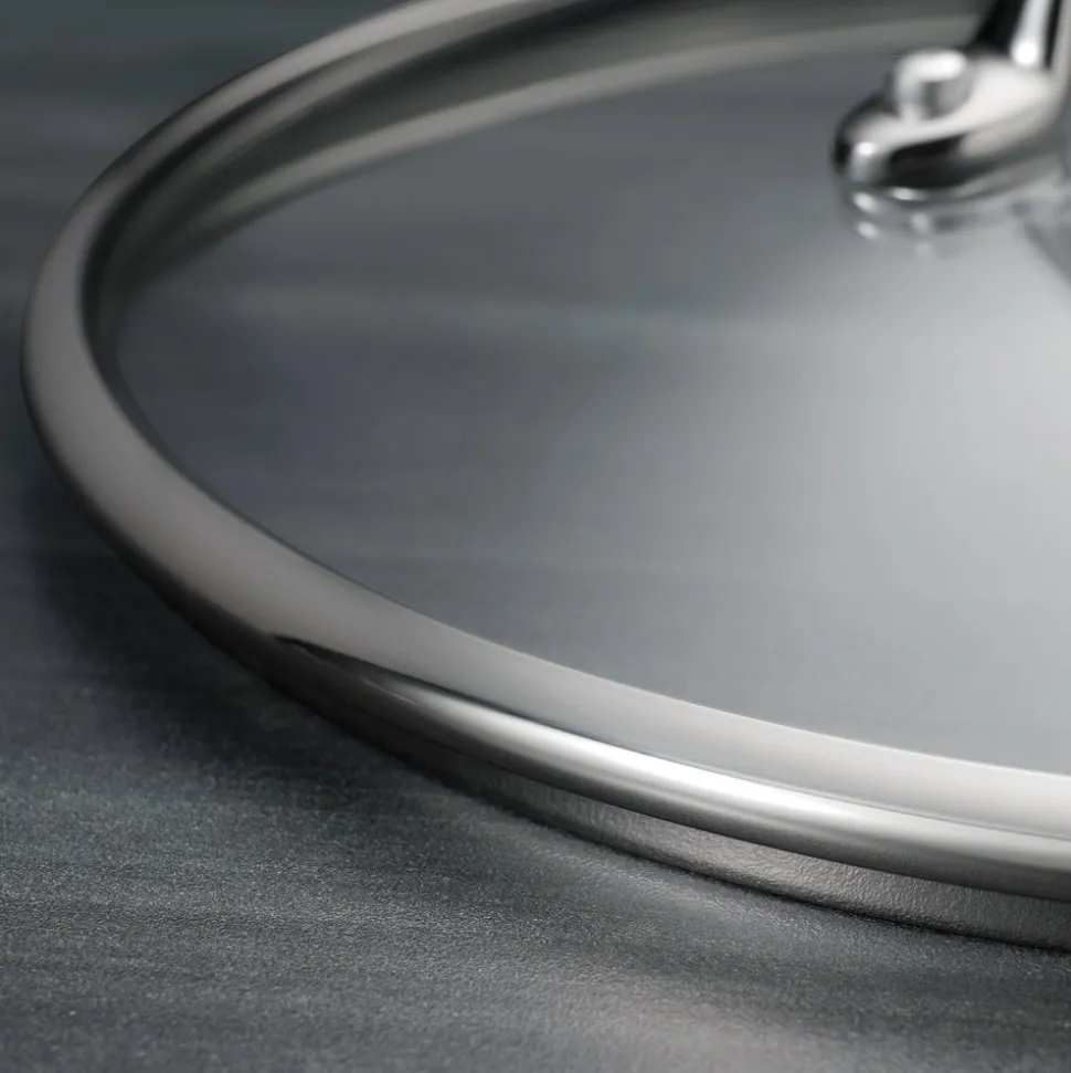 6 Quart Tri-Ply Clad Stainless Steel Covered Deep Saute Pan - Glass Lids
