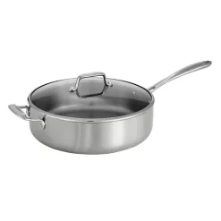 6 Quart Tri-Ply Clad Stainless Steel Covered Deep Saute Pan - Glass Lids