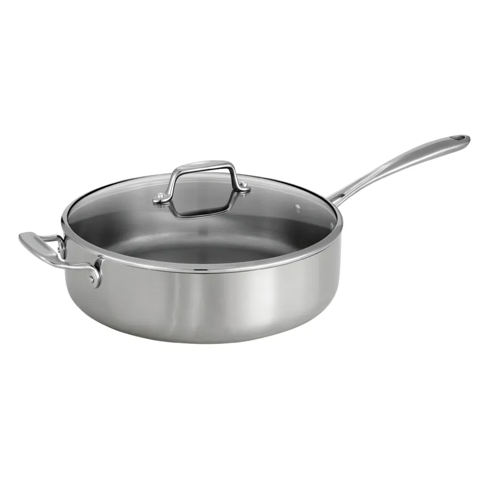 6 Quart Tri-Ply Clad Stainless Steel Covered Deep Saute Pan - Glass Lids