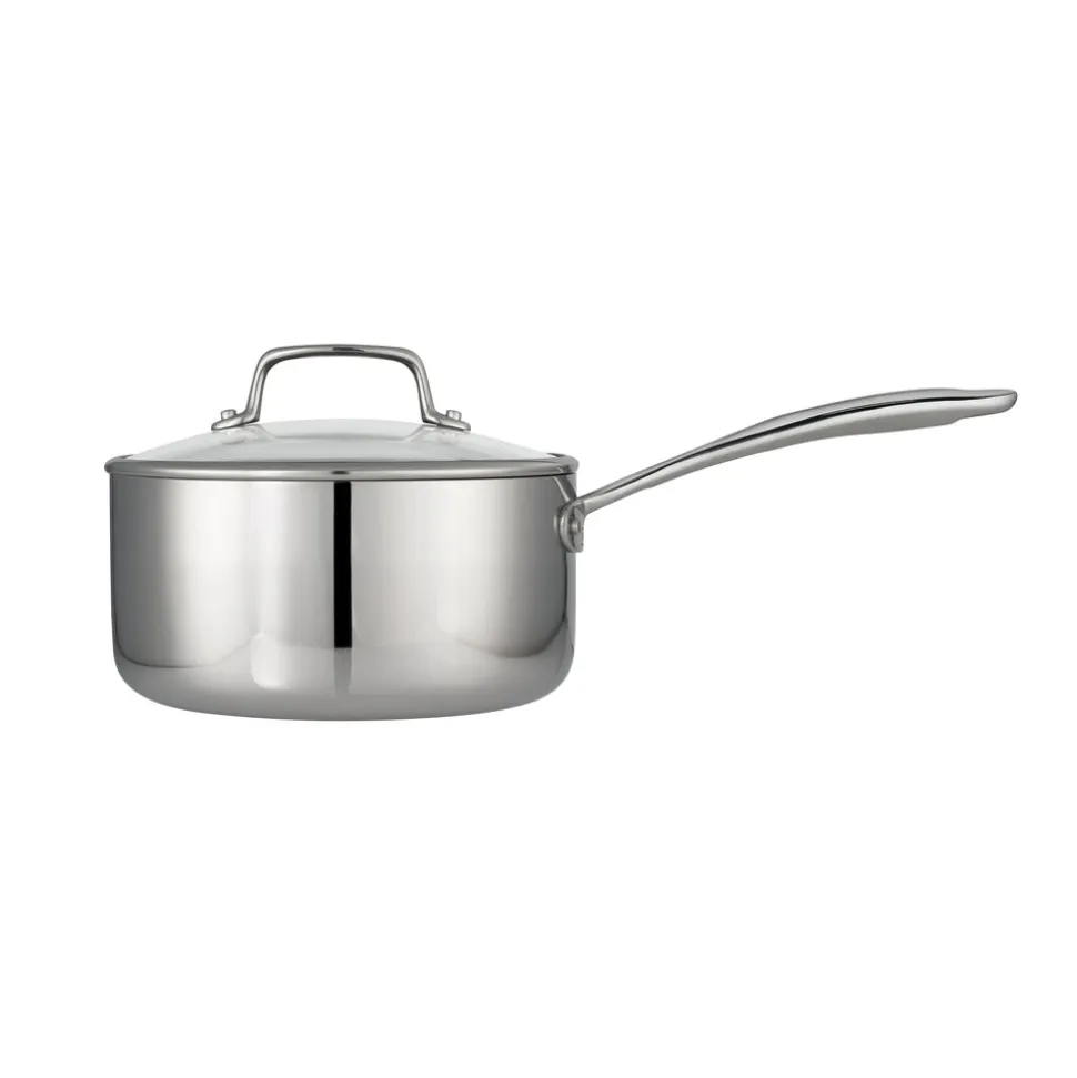 Tri-Ply Clad Covered Stainless Steel Covered Sauce Pan - Glass Lid