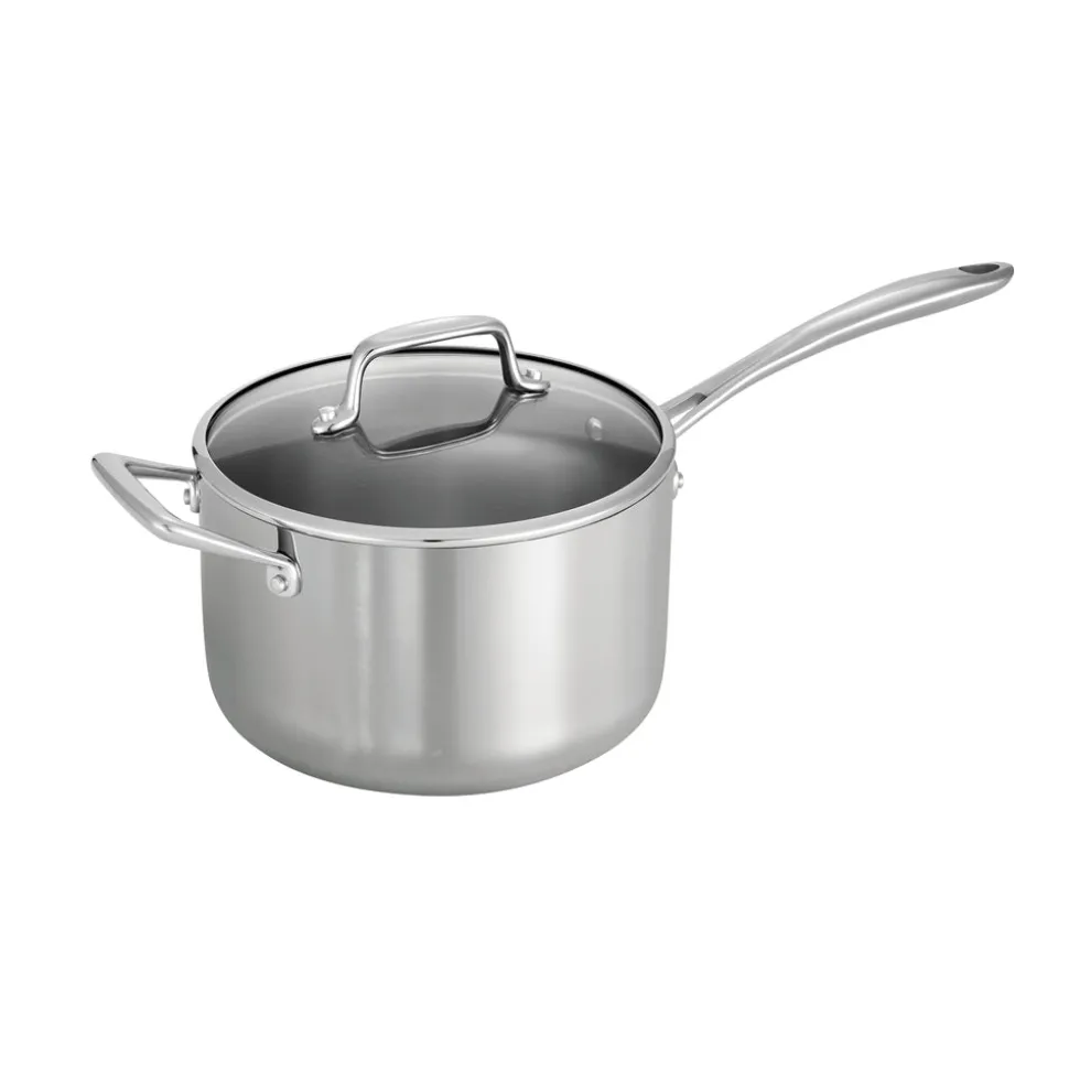 Tri-Ply Clad Covered Stainless Steel Covered Sauce Pan - Glass Lid